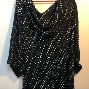 Anne Klein 100% Silk Polka DotDrape Neck Blouse Plus Size 2X Black White EUC
